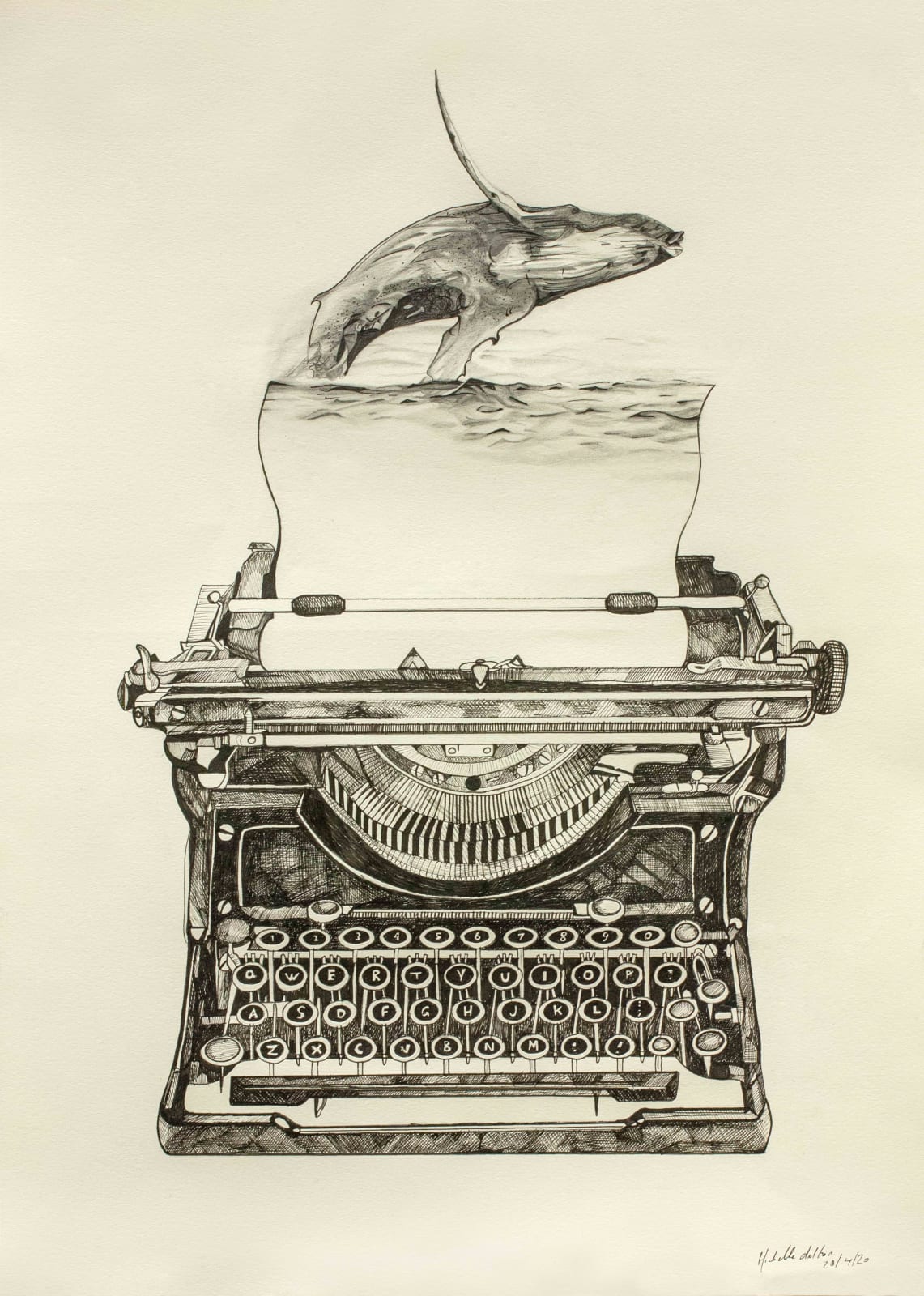Michelle Dalton, Whale conjuring typewriter , 2020