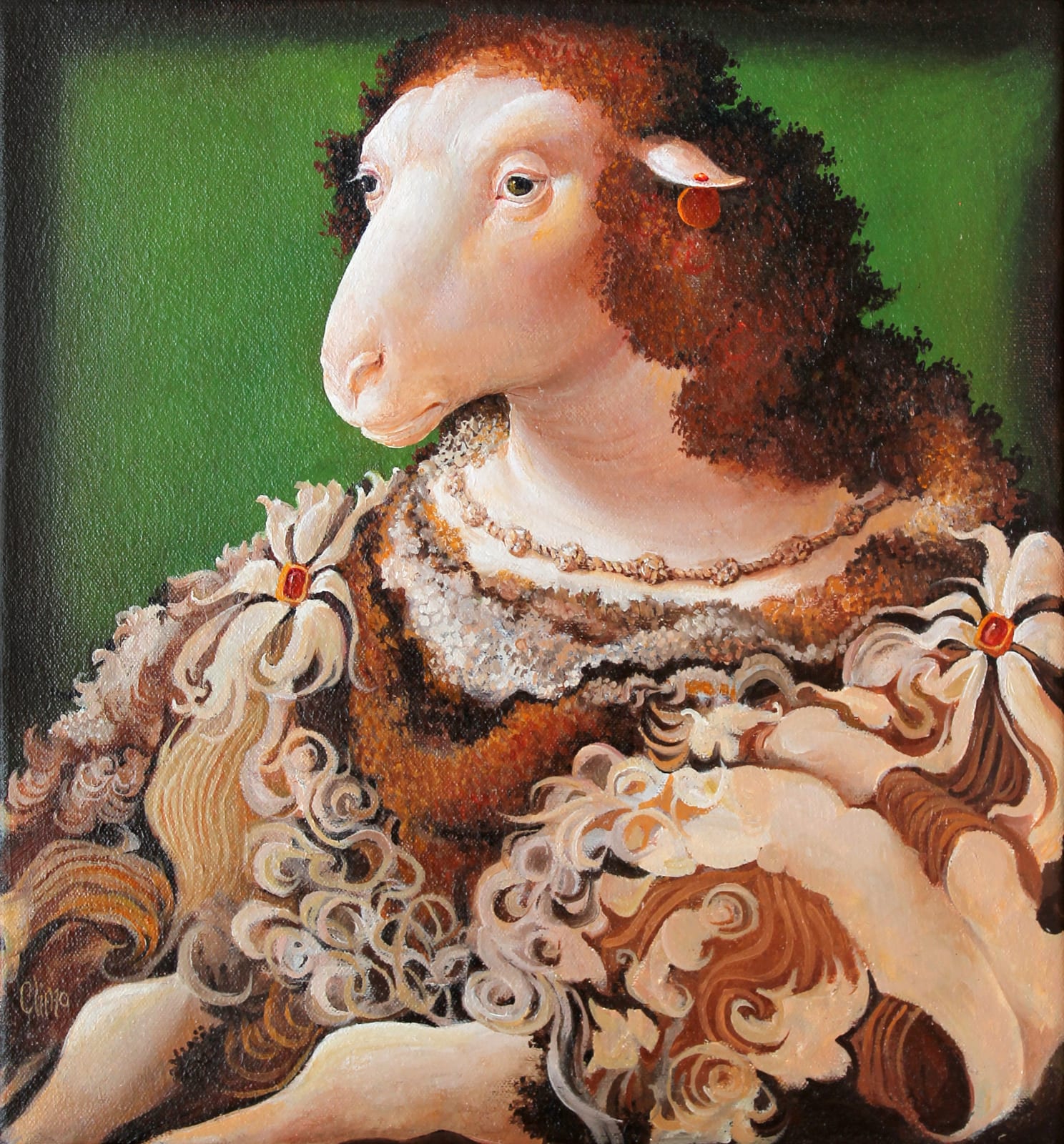 LINDEE CLIMO, Sheep as Queen Eleanor of France after Joos van Cleve, 2019