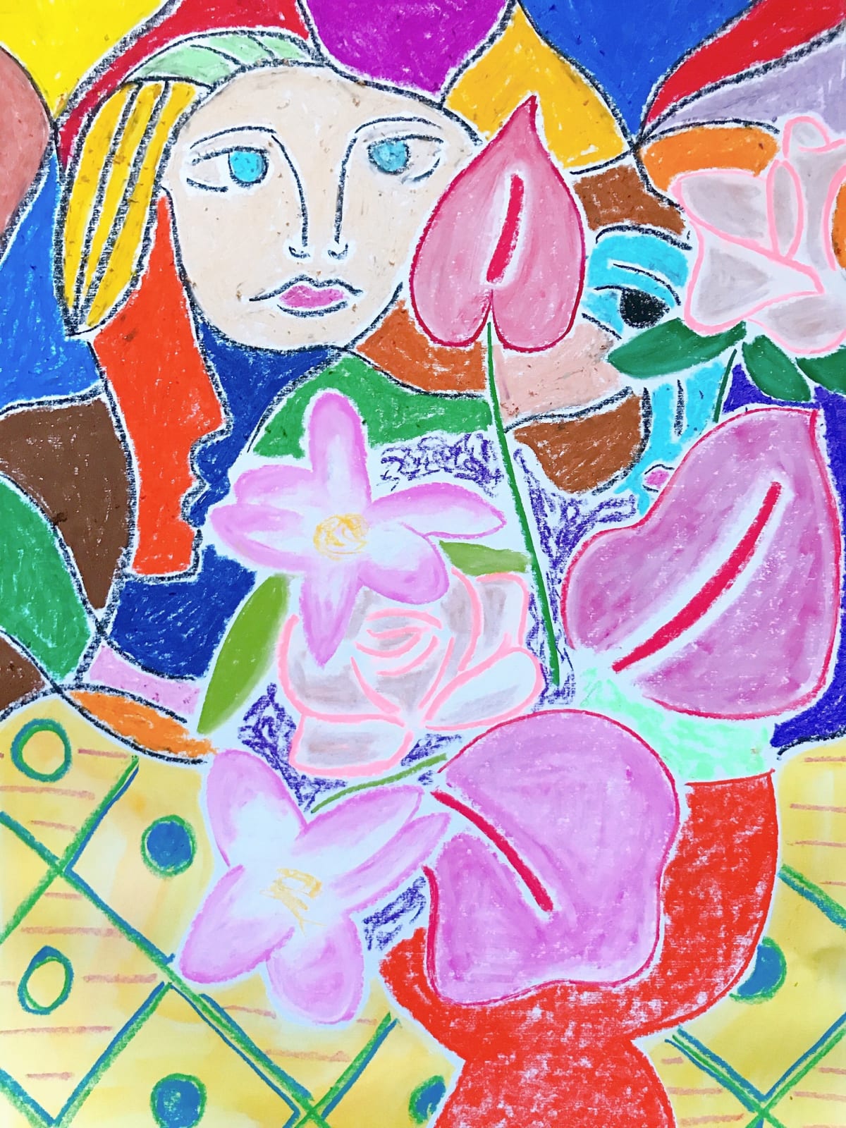 Paul Binks, Fabulous flowers in an orange vase with a surreal figurative, 2020