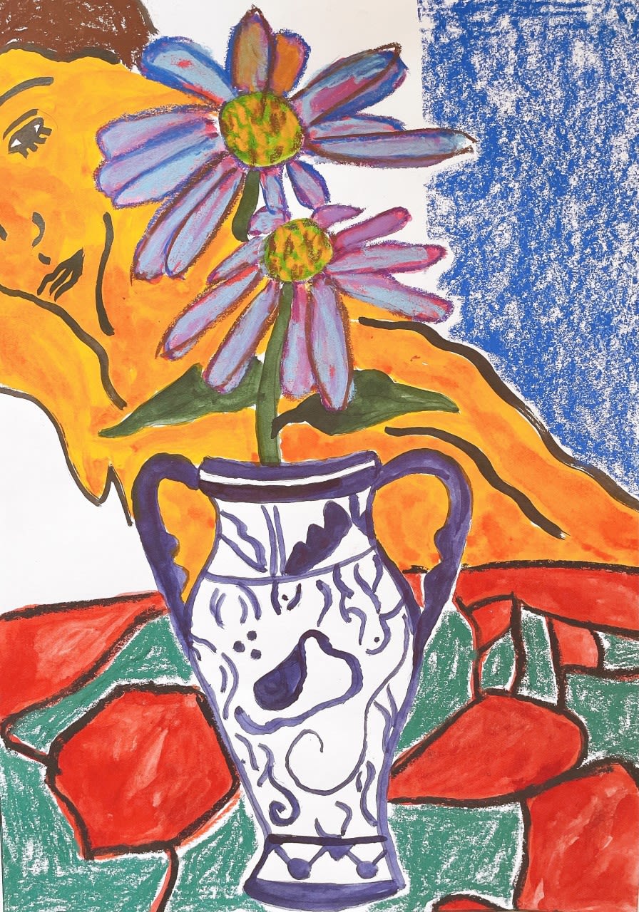 Paul Binks, Spanish Blue Vase with Echinaceas , 2021