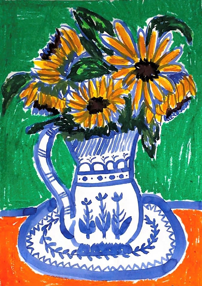 Lidia Militerno , SUNFLOWERS IN A DANISH PORCELAIN JUG, 2020