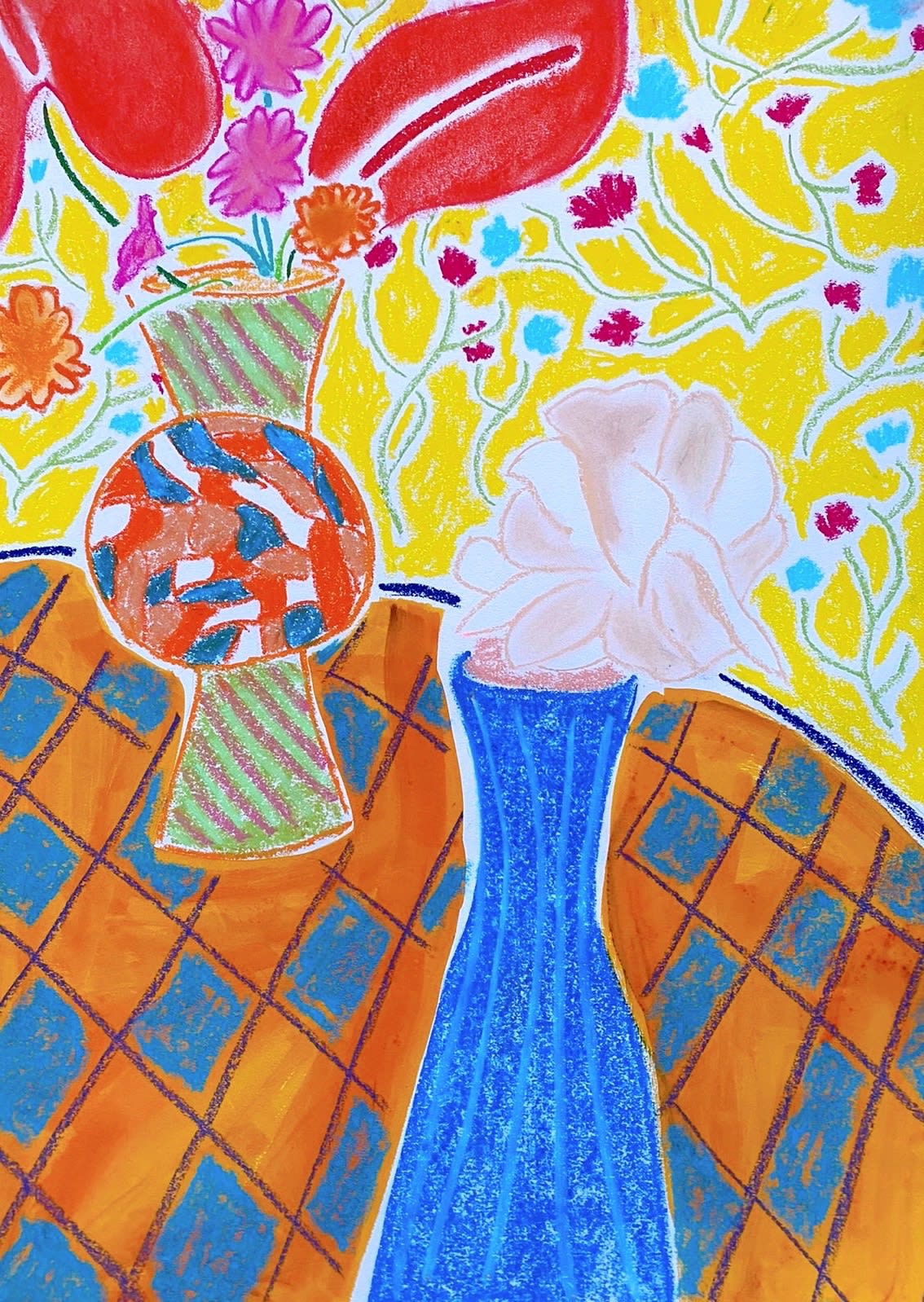 Paul Binks, Two bold vases and two bunches of glorious flowers, 2020