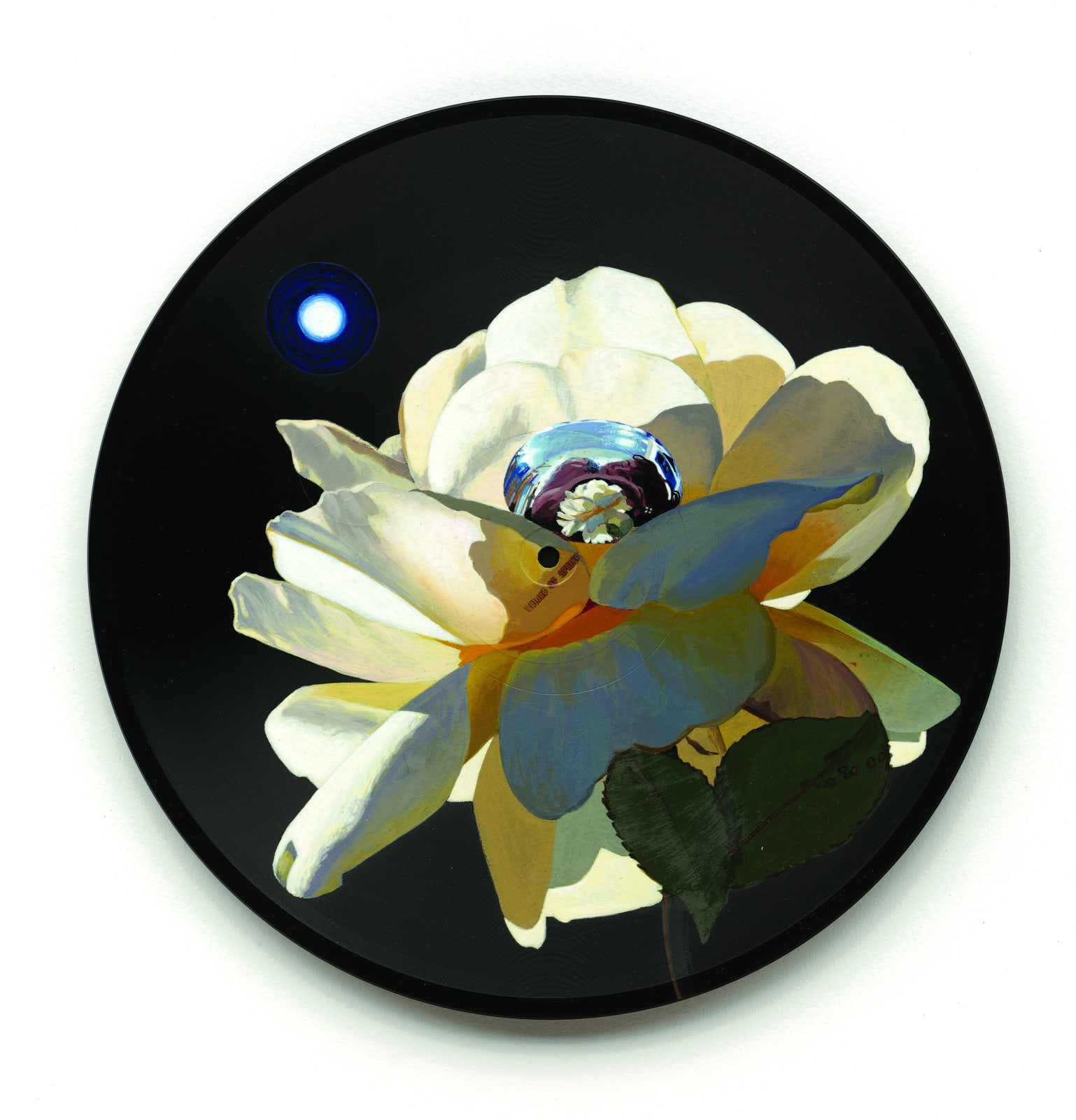 Catherine Barron Moonflower Acrylic ink on 12-inch Bakelite record