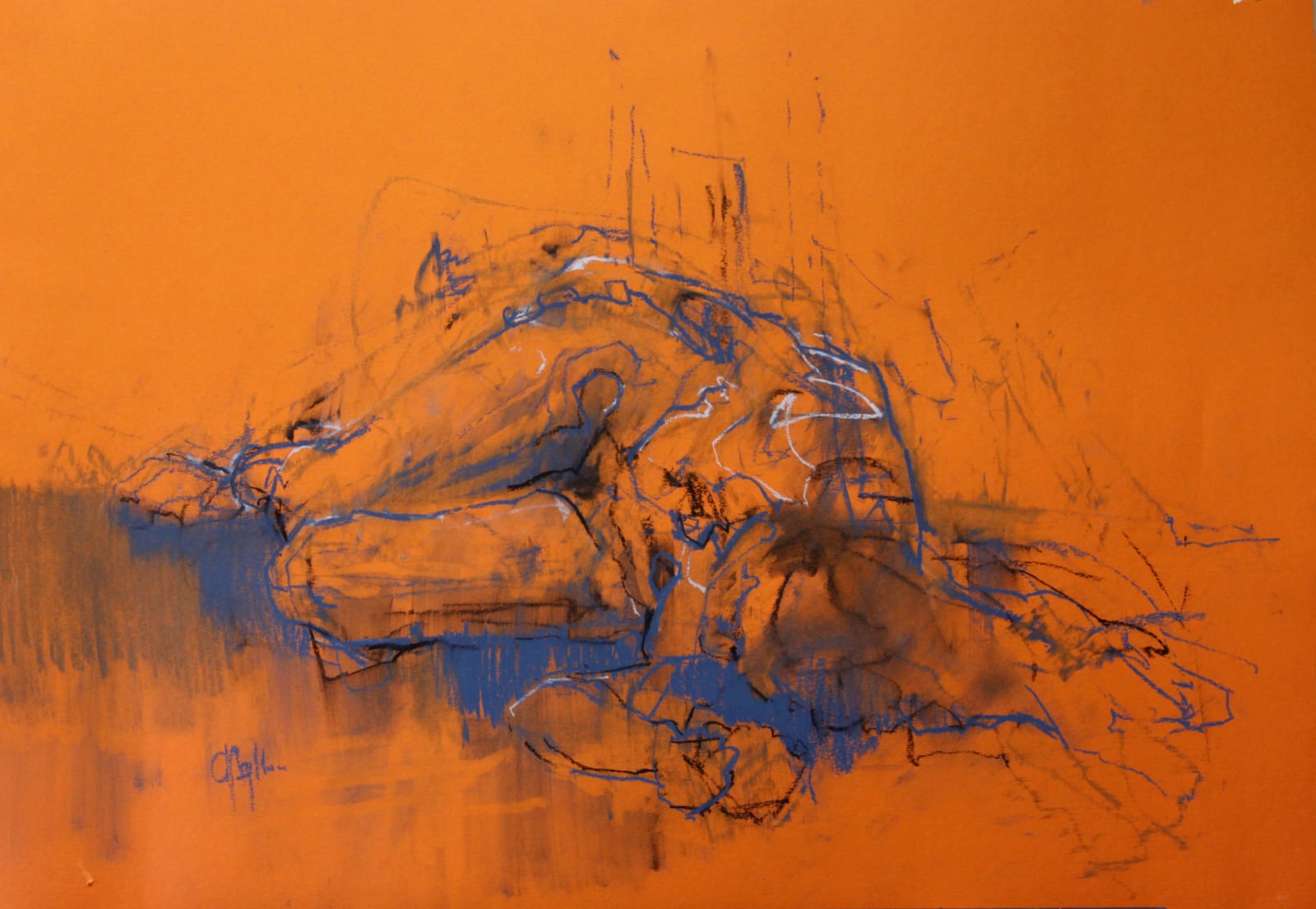 Cian McLoughlin Orange figure Chalk pastel 23 x 33 inches