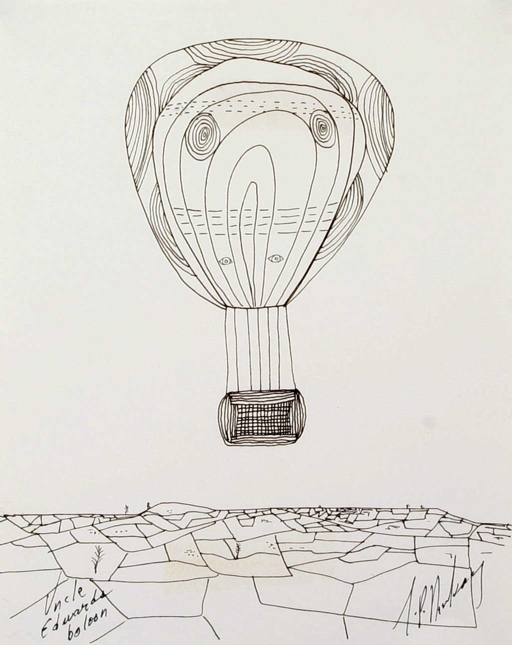 J.P. Donleavy Uncle Edward's baloon Pen & ink 23 x 18 cm