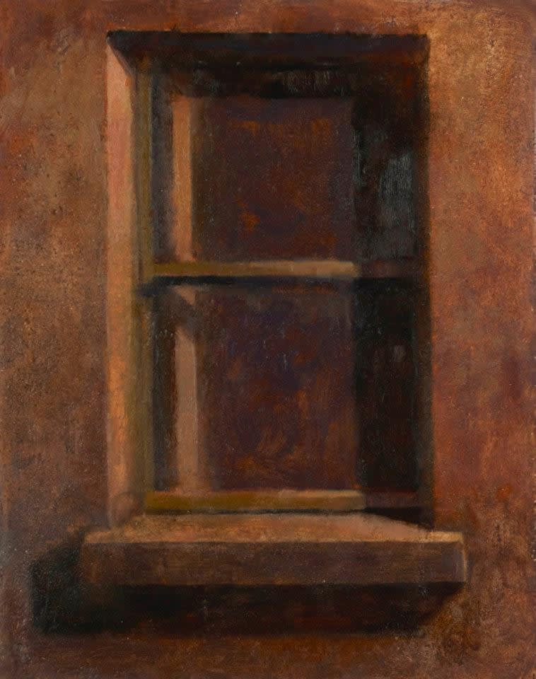 Maeve McCarthy Closed window Tempera and oil on gesso panel 25 x 20 cm