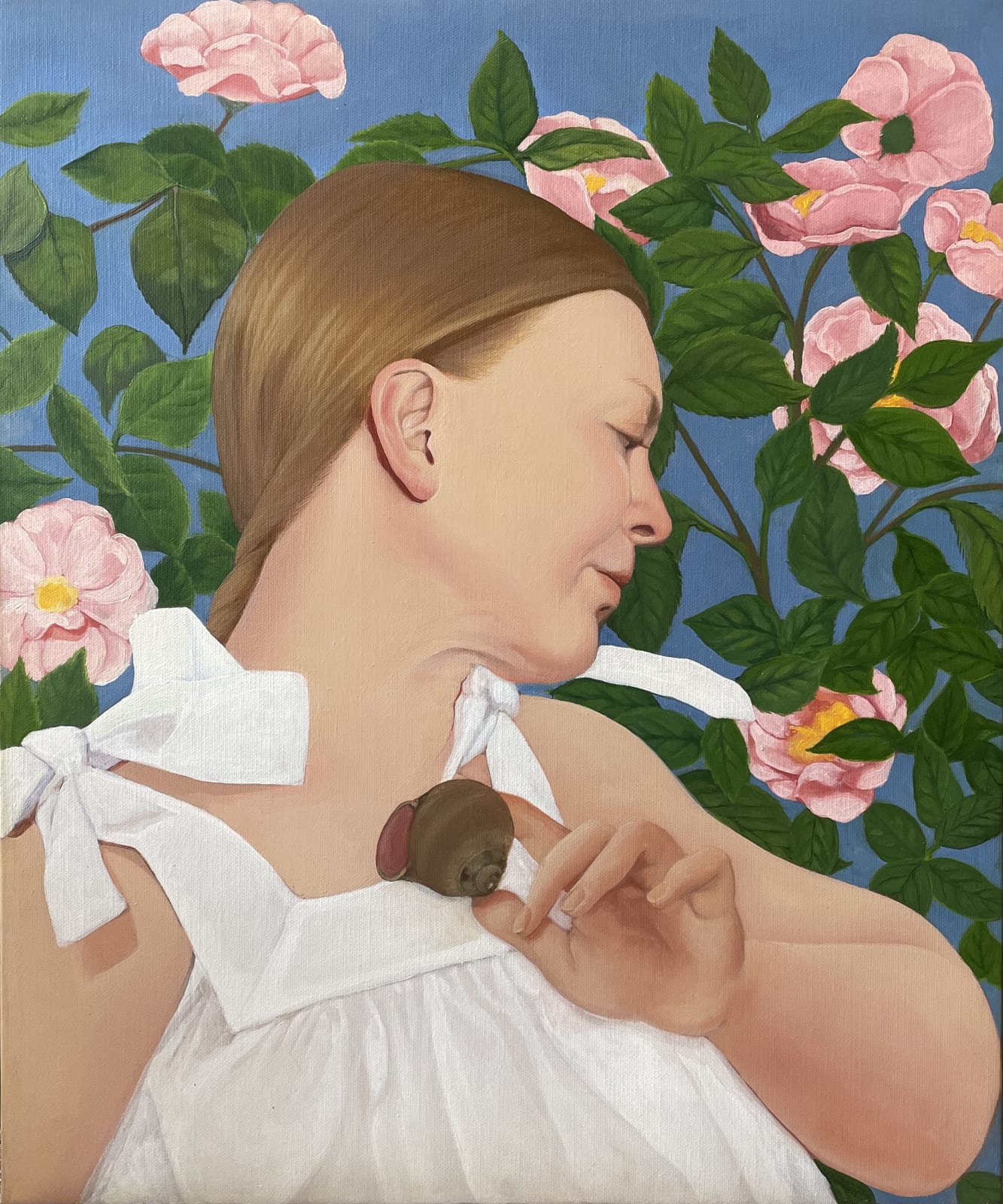 Vanessa jones, Holding snail shell (self-portrait)