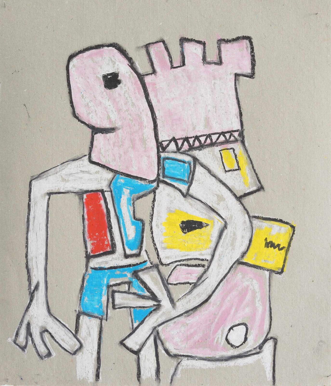ernst koslitsch artwork shows a creature and a tower drawn on cardboard