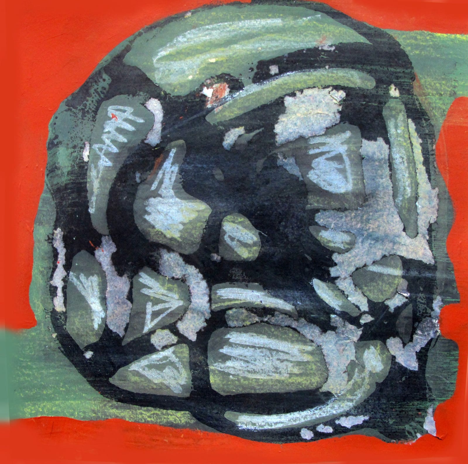 alexandra feusi artwork depicts various shapes in dark and strong colors red green black lightblue and beige