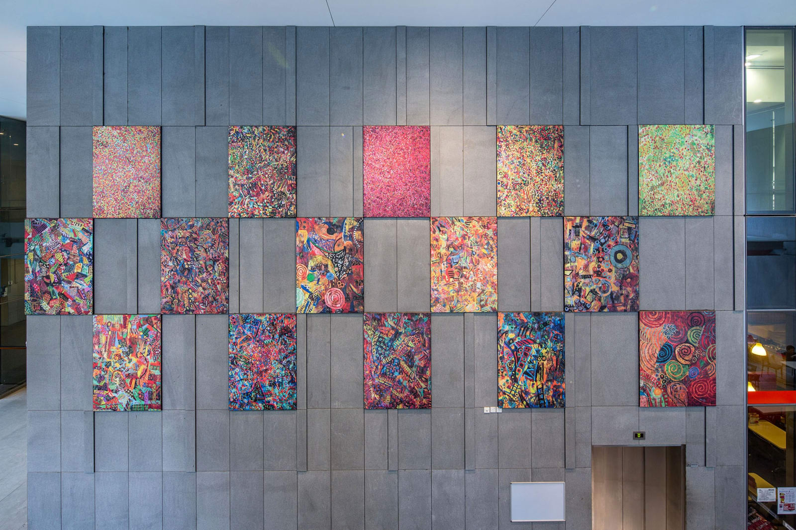 Permanent Installation of Pacita's Colorful Abstract Painting Reproduction | Singapore's Yong Loo Lin School of Medicine
