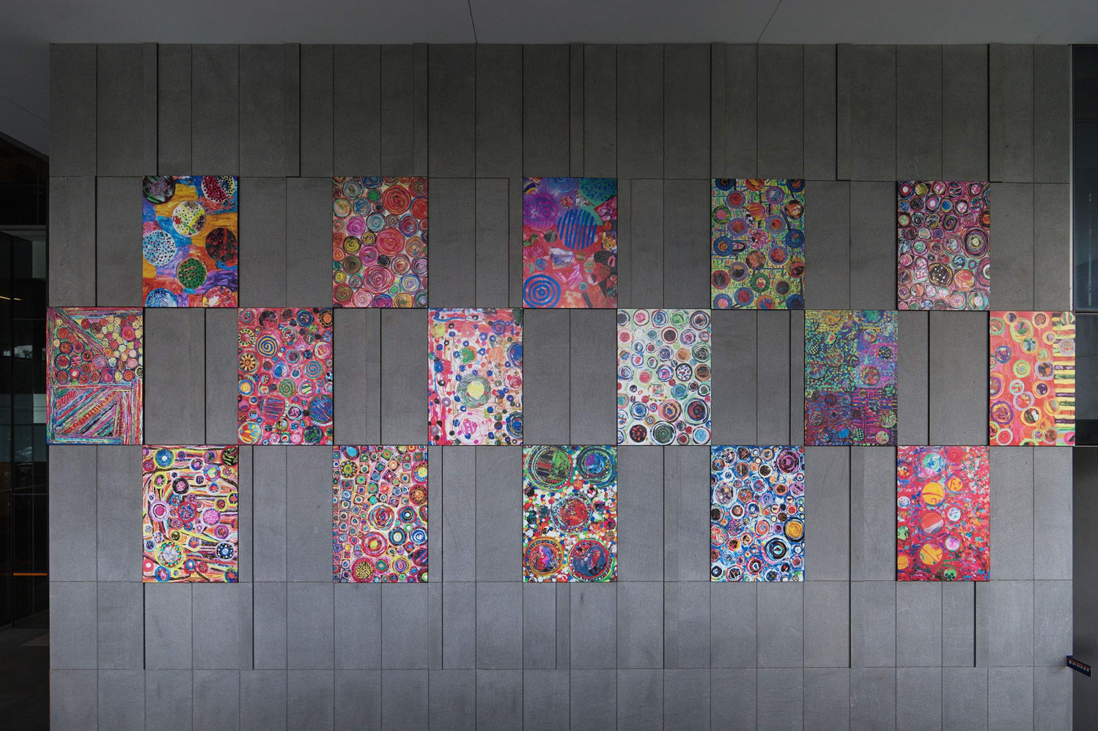 Permanent Installation of Pacita's Colorful Abstract Painting Reproduction | Singapore's Yong Loo Lin School of Medicine