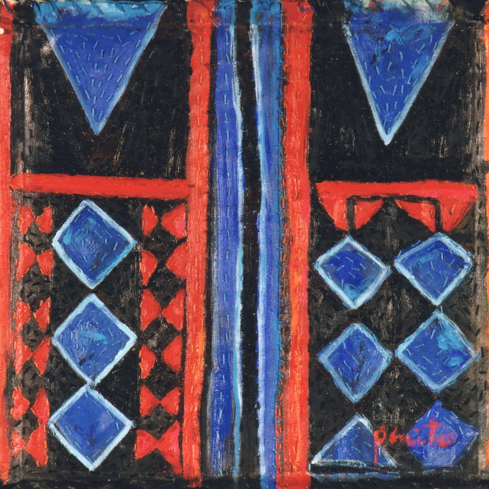 Blue and evasive, 1998 Oil, painted cloth stitched on canvas 12 x 12 in 30 x 30 cm