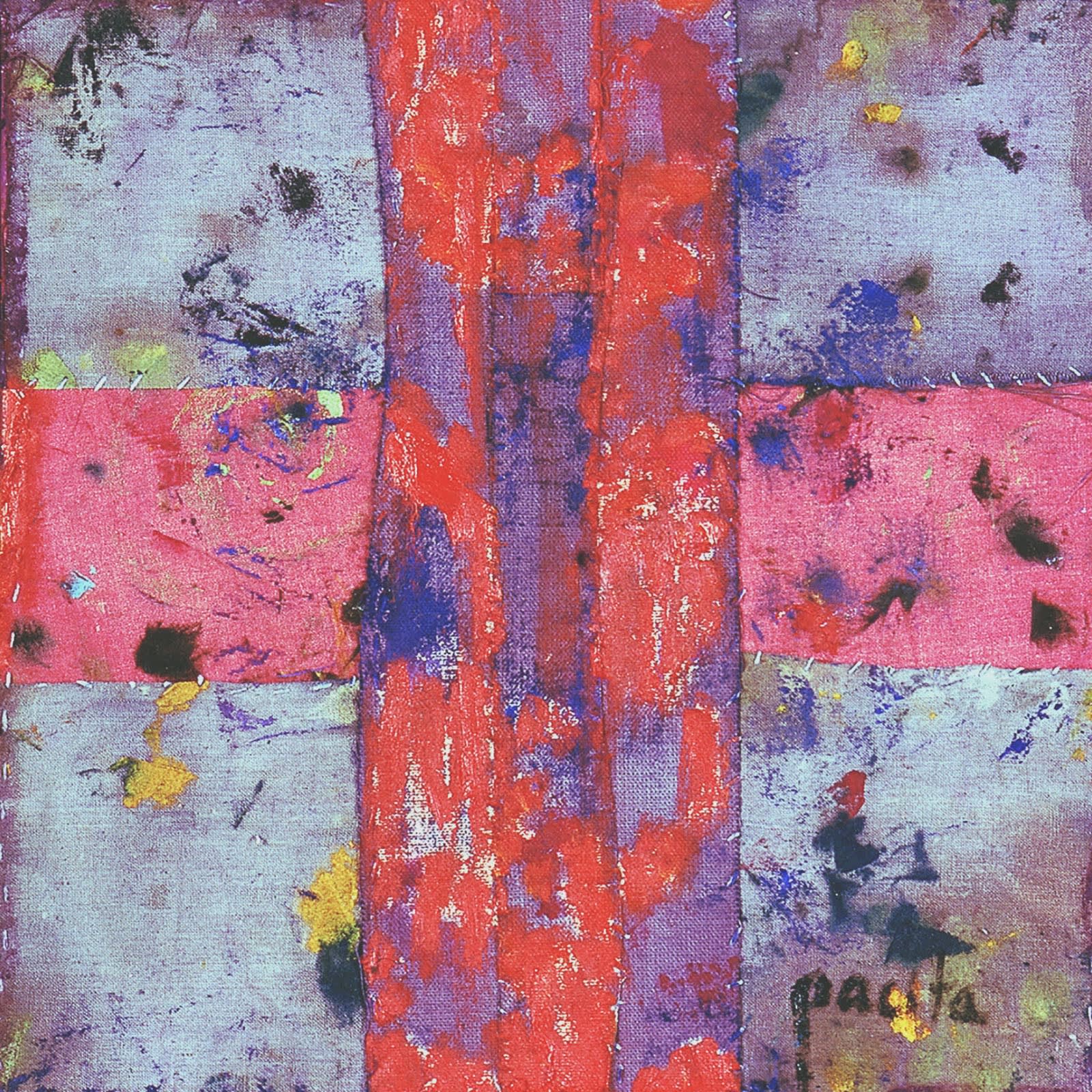 Encounter, 1998 Oil, painted dyed canvas stitched on canvas 12 x 12 in 30 x 30 cm