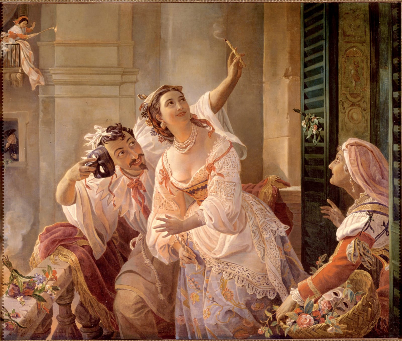 Scene from the Roman carnival woman man art Oil painting Orlov Pimen Nikitich 