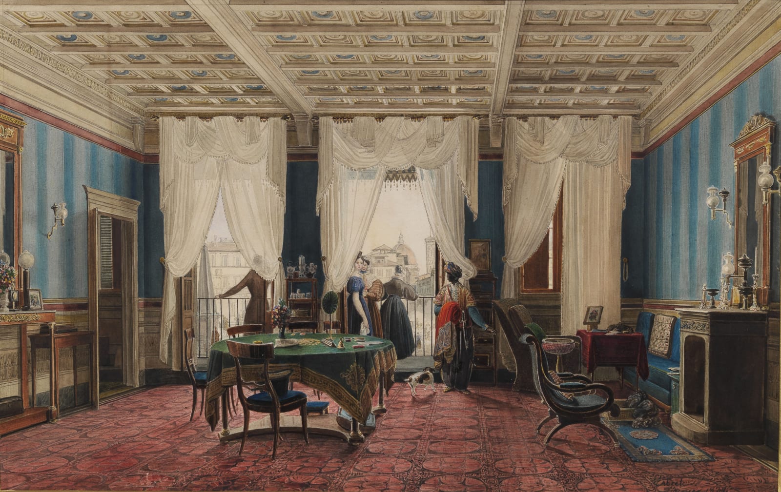 Jodocus Sebastiaen van den ABEELE, Florentine Interior, overlooking Piazza Santa Maria Novella during the race of the