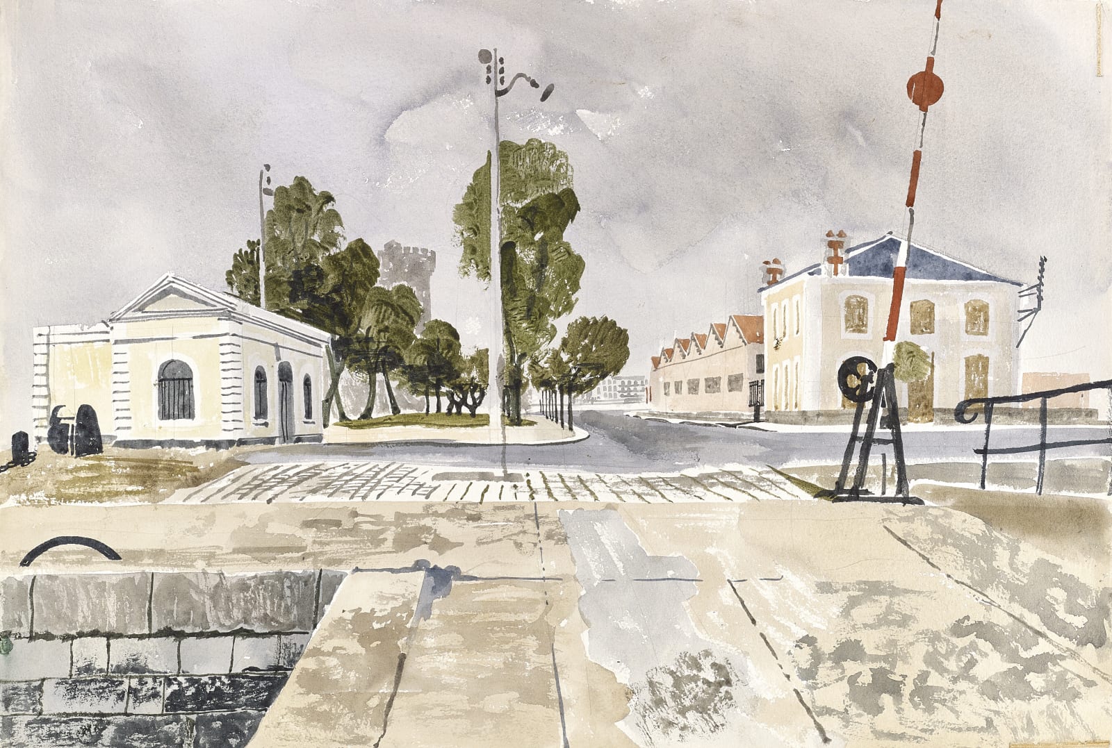David Gentleman, Quayside with crossing, La Rochelle, 1955