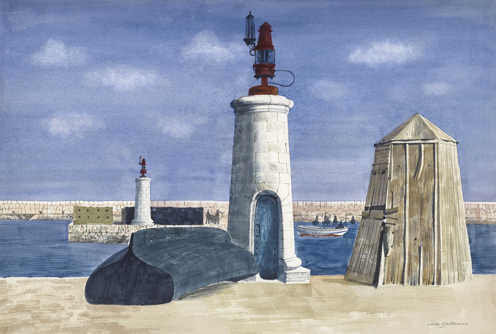 David Gentleman, Quayside with lighthouse, Malaga, 1957