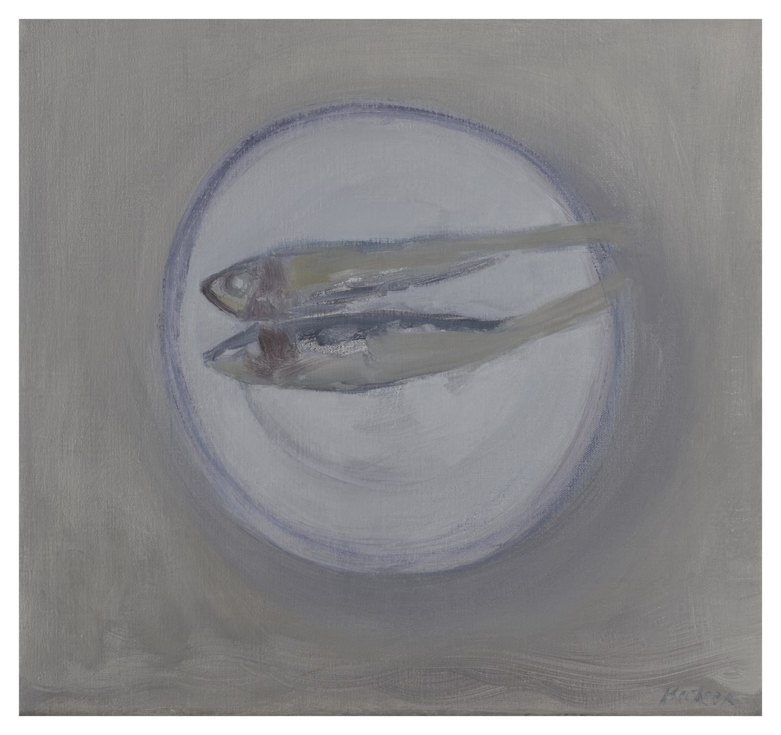 Haidee Becker, two sardines on a plate, 2025