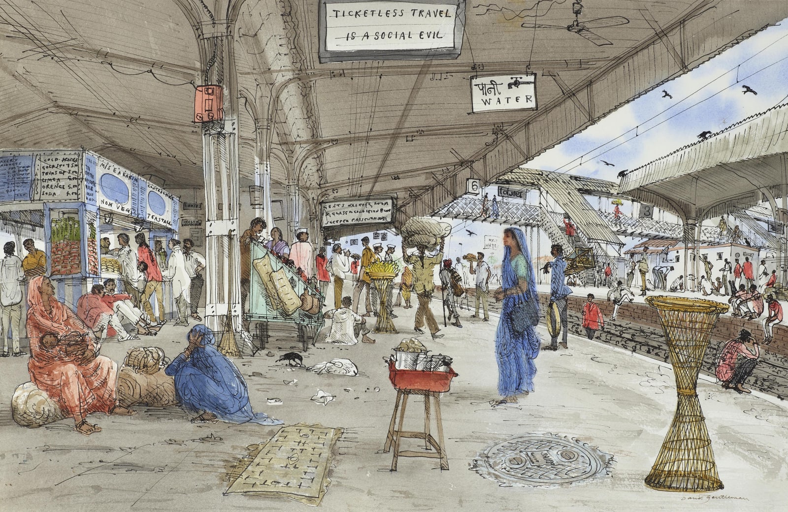 David Gentleman, India: Station platform, Aurangabad, 1993