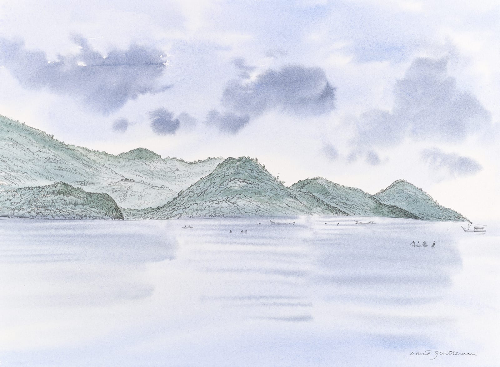 David Gentleman, Brazil: Paraty, hills, sea, boats, December 2003