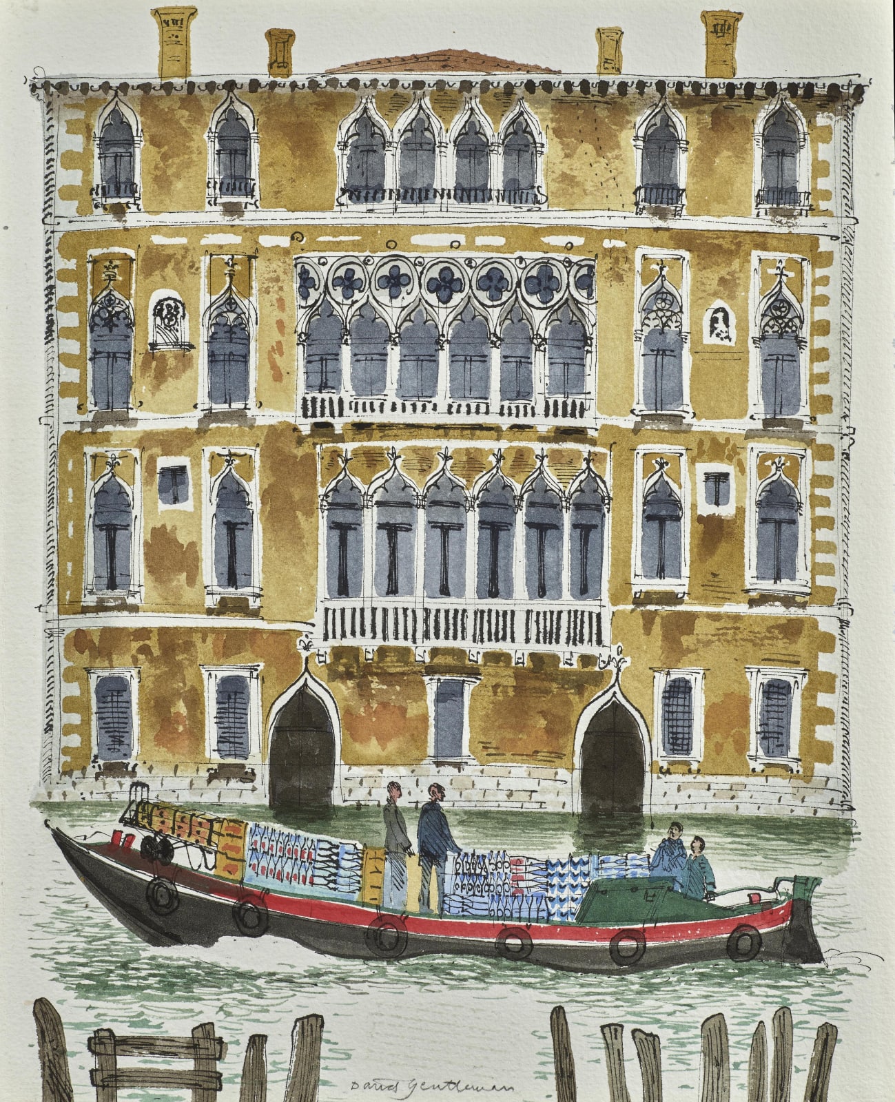 David Gentleman, The Grand Canal with barges, Venice, 1996