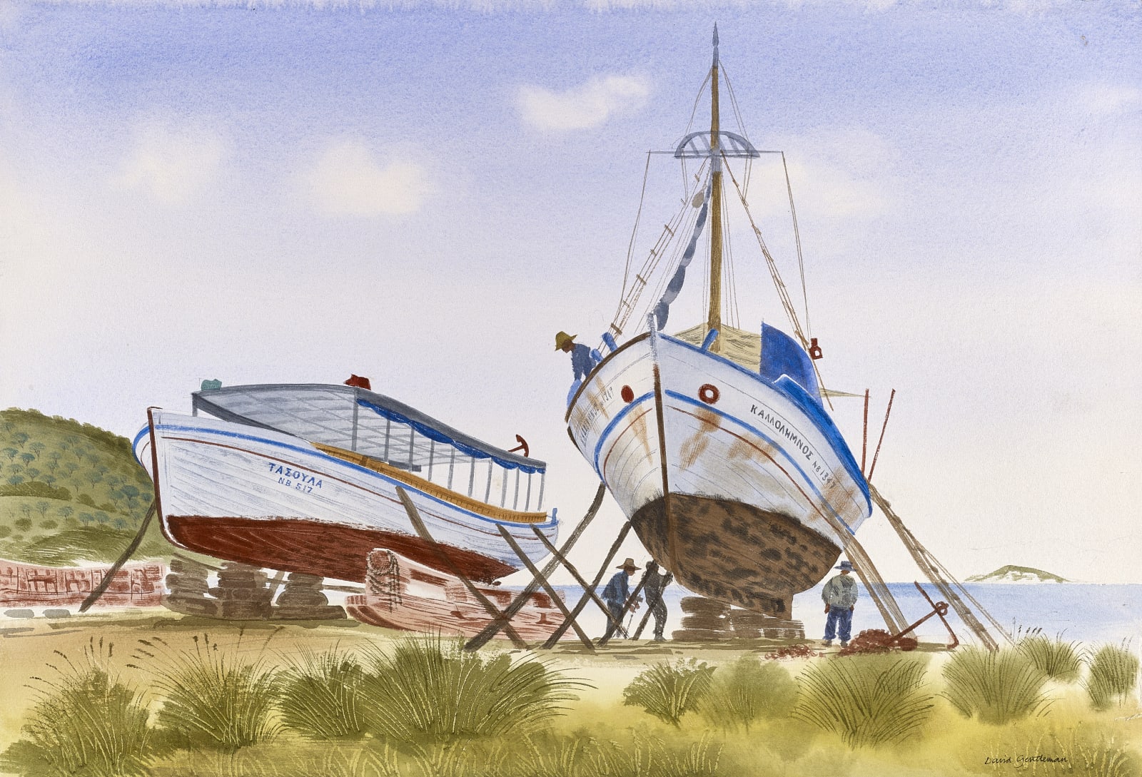 David Gentleman, Boat building, Skiathos, 1965