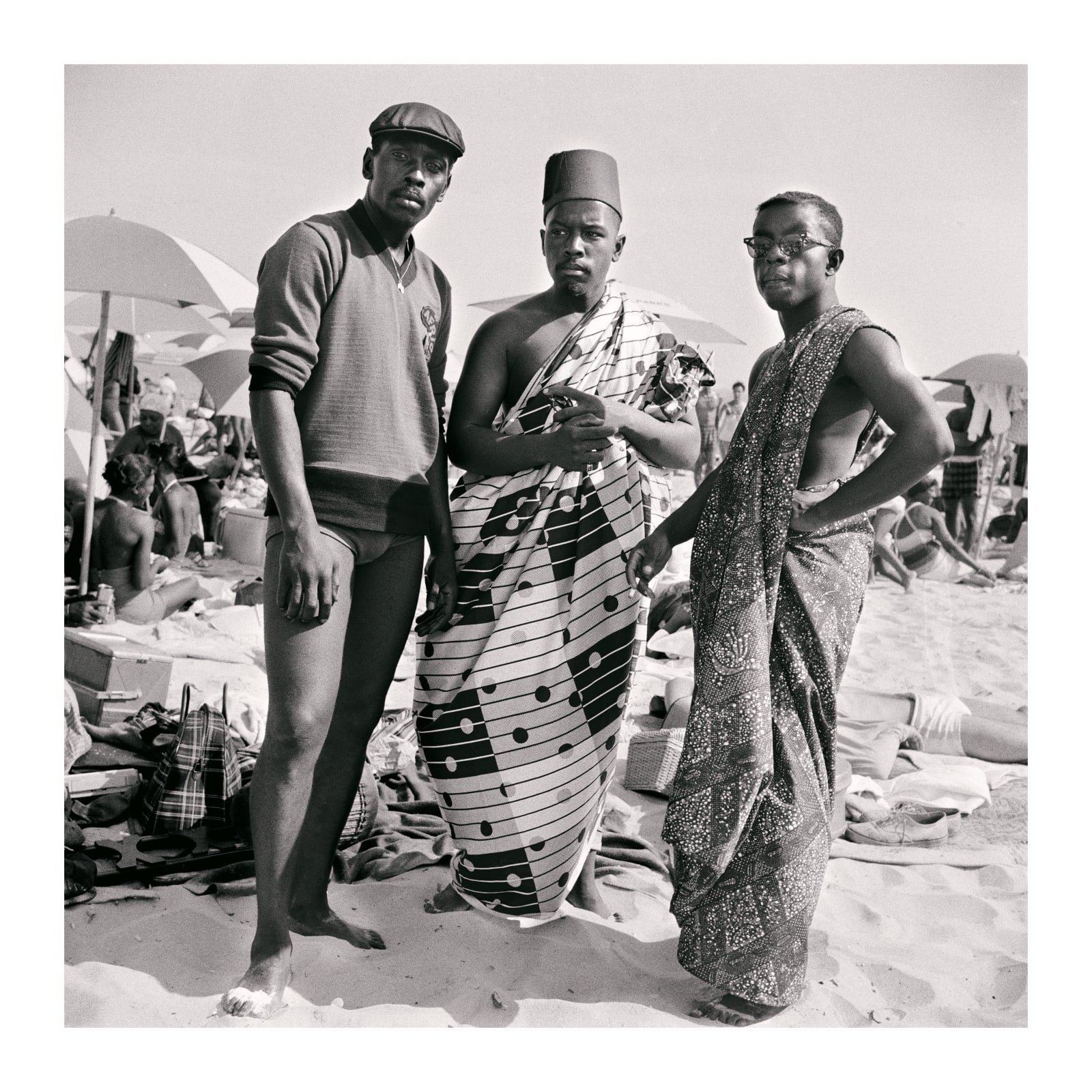 Untitled (Riis Beach with Jimmy, Kwame and Elombe), 1963. Credit Kwame Brathwaite/Courtesy of Philip Martin Gallery, Los Angeles