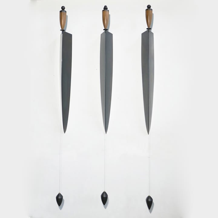 Osman Dinc - Plumb Men - 2019 - mahogany wood, tempered steel, varnish, graphite - 225 x 25 x 16 cm