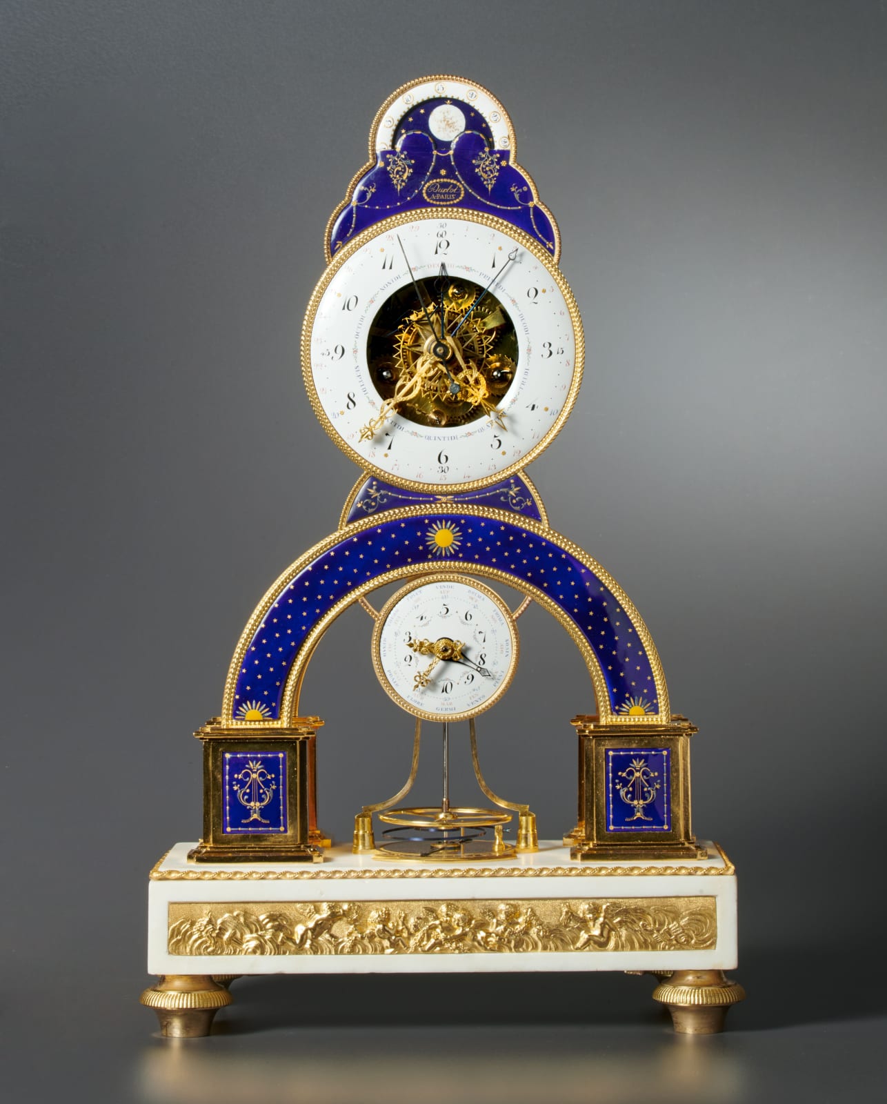 Darlot (D’Arlot), A Directoire skeleton clock of eight day duration by Darlot , Paris, date circa 1793-95