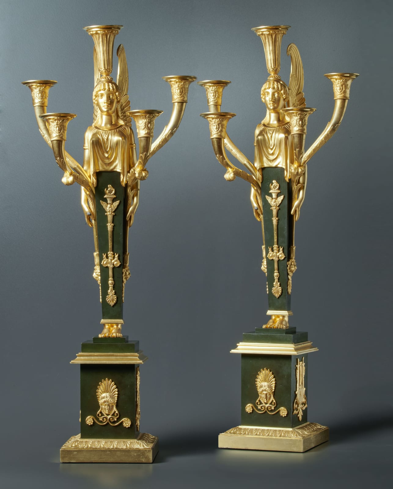 Unknown, A pair of Empire five-light candelabra, Paris, date circa 1805-15