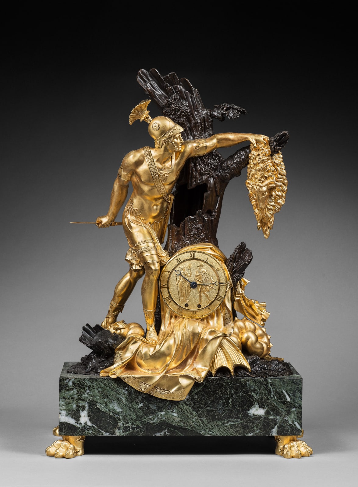 Pierre-François Feuchère (attributed to), An Empire mantel clock with case representing Jason and the Golden Fleece attributed to Pierre-François Feuchère, Paris, date circa 1810