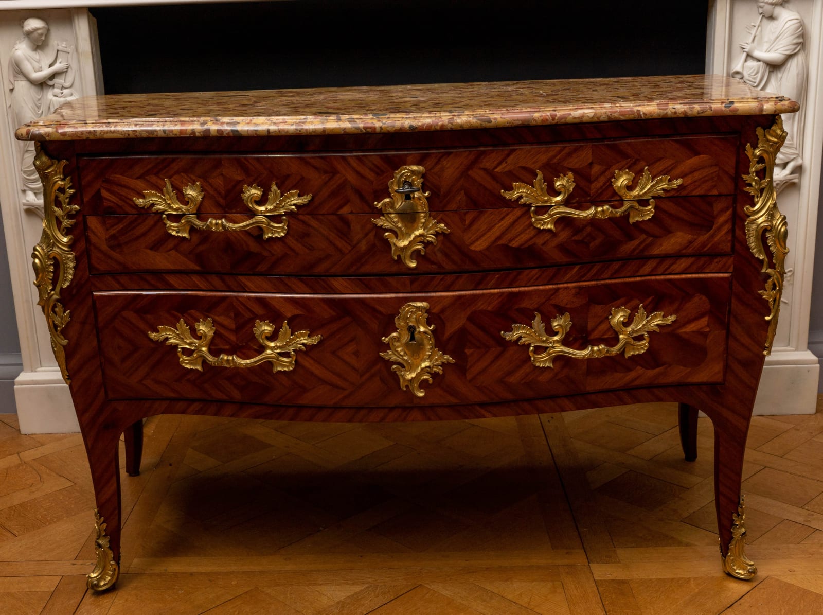 Pierre IV Migeon, A LOUIS XV GILT BRONZE MOUNTED BOIS DE SATINÉ COMMODE EN SECRÉTAIRE, Paris, date circa 1750-55