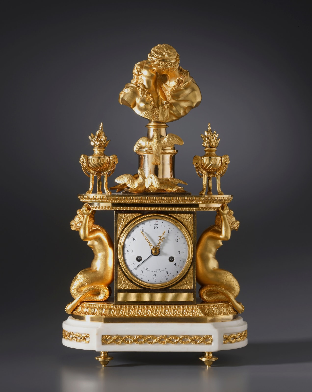 Noël Bourret, A late eighteenth century figural mantel clock of eight day duration by Noël Bourret, Paris, date circa 1785-95