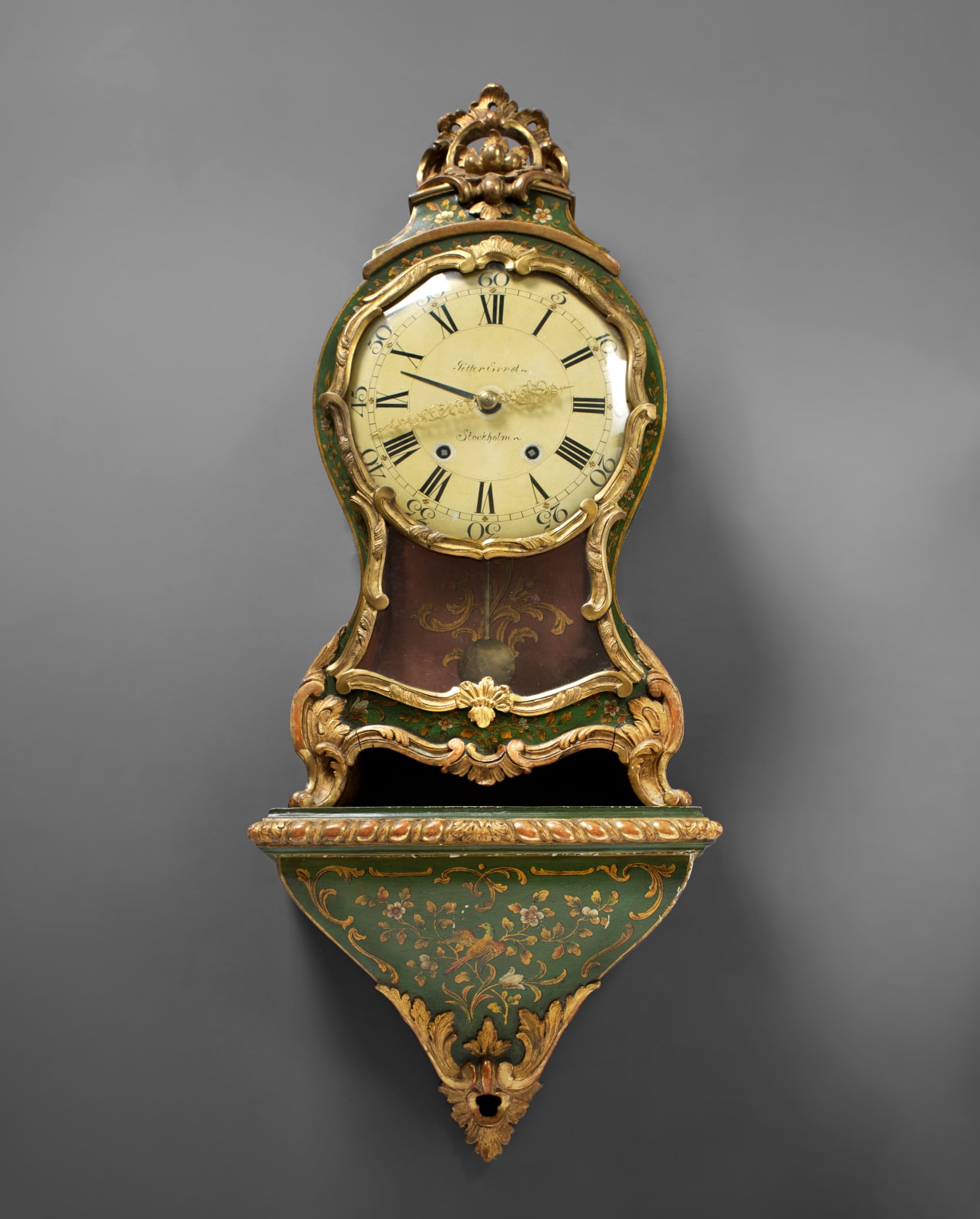 Petter Ernst , A Swedish Rococo cartel clock with bracket by Petter Ernst, Stockholm, date circa 1760