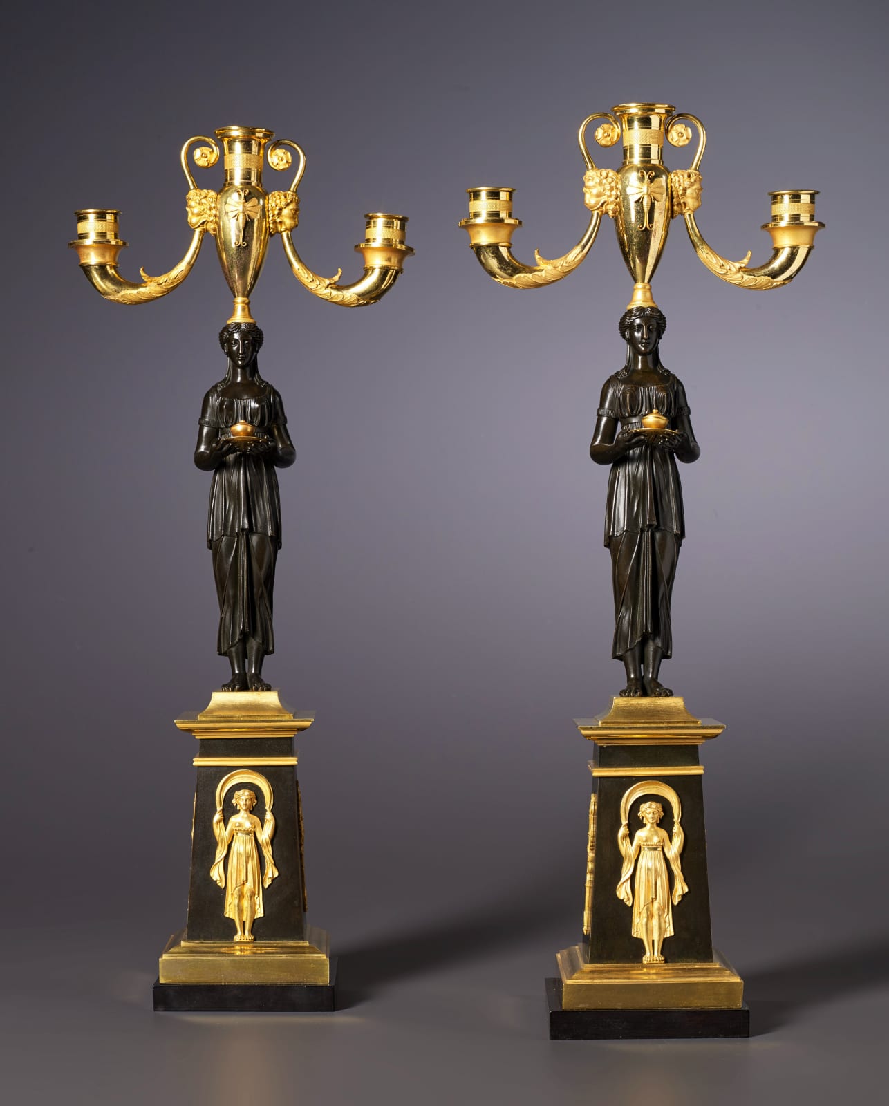 Claude Galle (attributed to), Apair of Empire three-light candelabra attributed to Claude Galle, Paris, date circa 1815