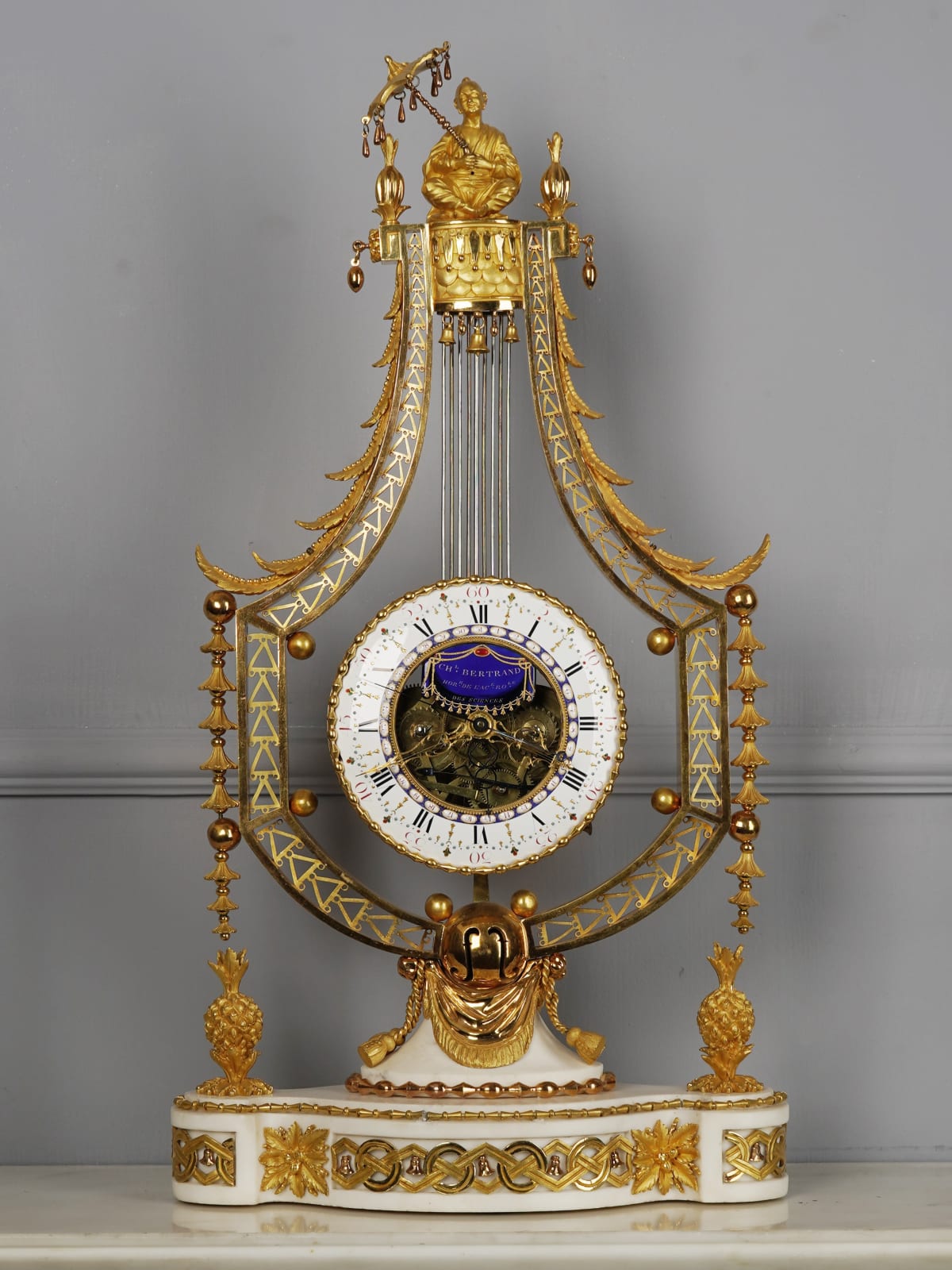 Joseph-Charles-Paul Bertrand, A Louis XVI figural lyre clock of eight day duration by Joseph-Charles-Paul Bertrand, Paris, date circa 1785