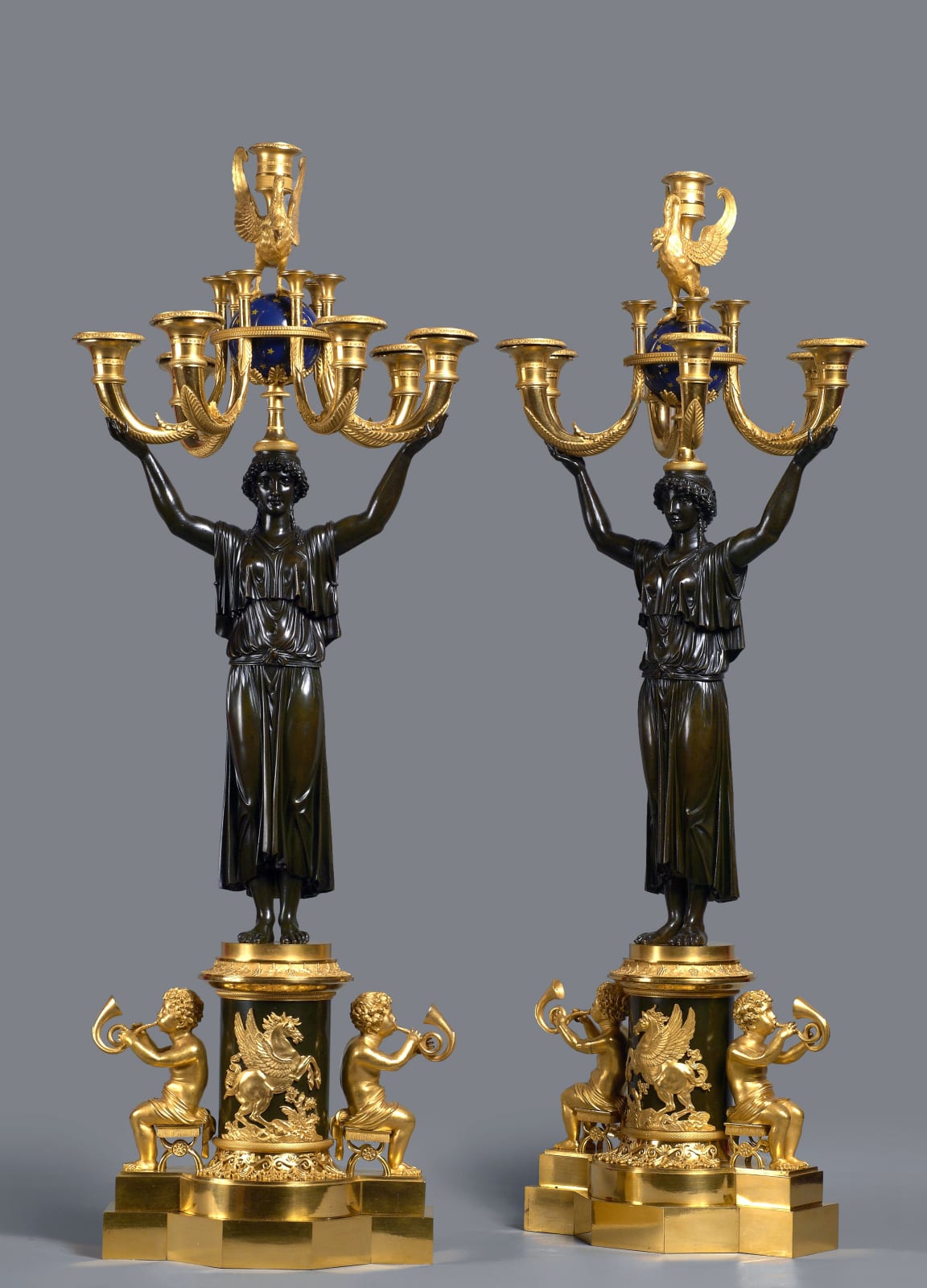 Unknown, A pair of Empire seven-light candelabra , Paris, date circa 1805