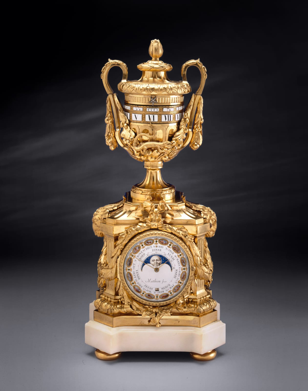 Joseph Coteau, A Louis XVI striking astronomical vase-shaped pendule à cercles tournants by Claude Mathieu, Paris, dated 1774
