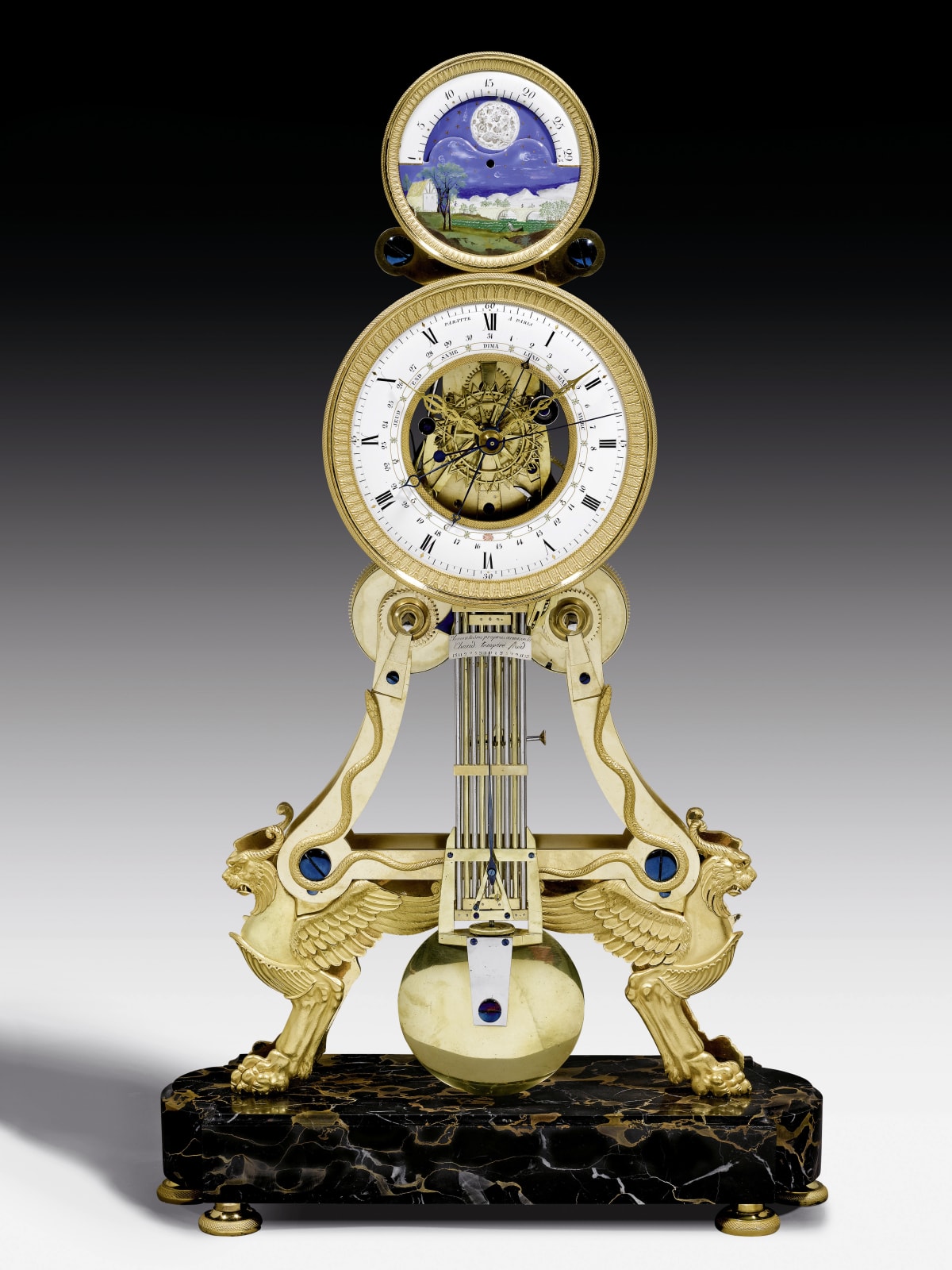 Paratte, An Directoire/Empire skeleton clock with moon phase by Paratte, Paris, date circa 1795-1805