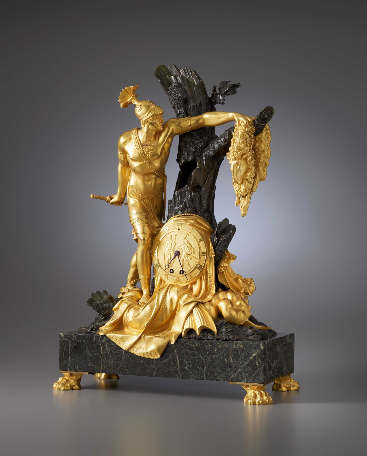 Pierre-François Feuchère (attributed to), An Empire mantel clock with case representing Jason and the Golden Fleece attributed to Pierre-François Feuchère, Paris, date circa 1810