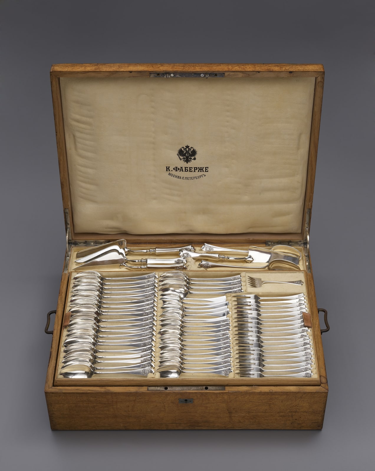 Carl Fabergé , A Russian canteen of cutlery by Carl Fabergé, Moscow, dated 1893