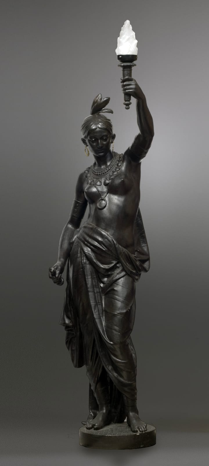 Val D'Osne Foundry (attributed to), A French cast iron figural lamp, depicting an Indian squaw, attributed to the Foundry Val d'Osne, , France, date circa 1860