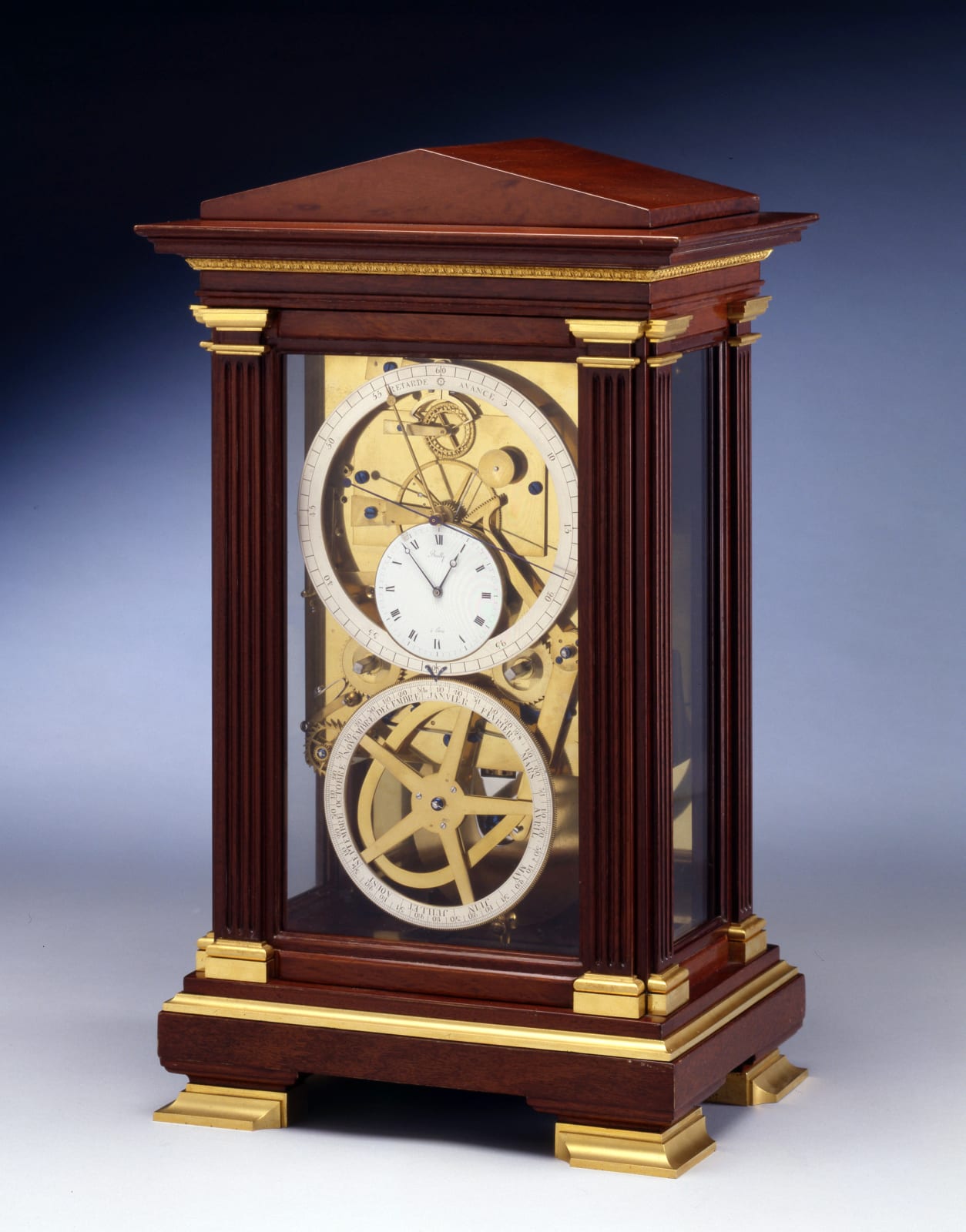 Bailly, An Empire table regulator of month duration, signed on the white enamel dial Bailly, escapement by Lory, Paris, dated 1818