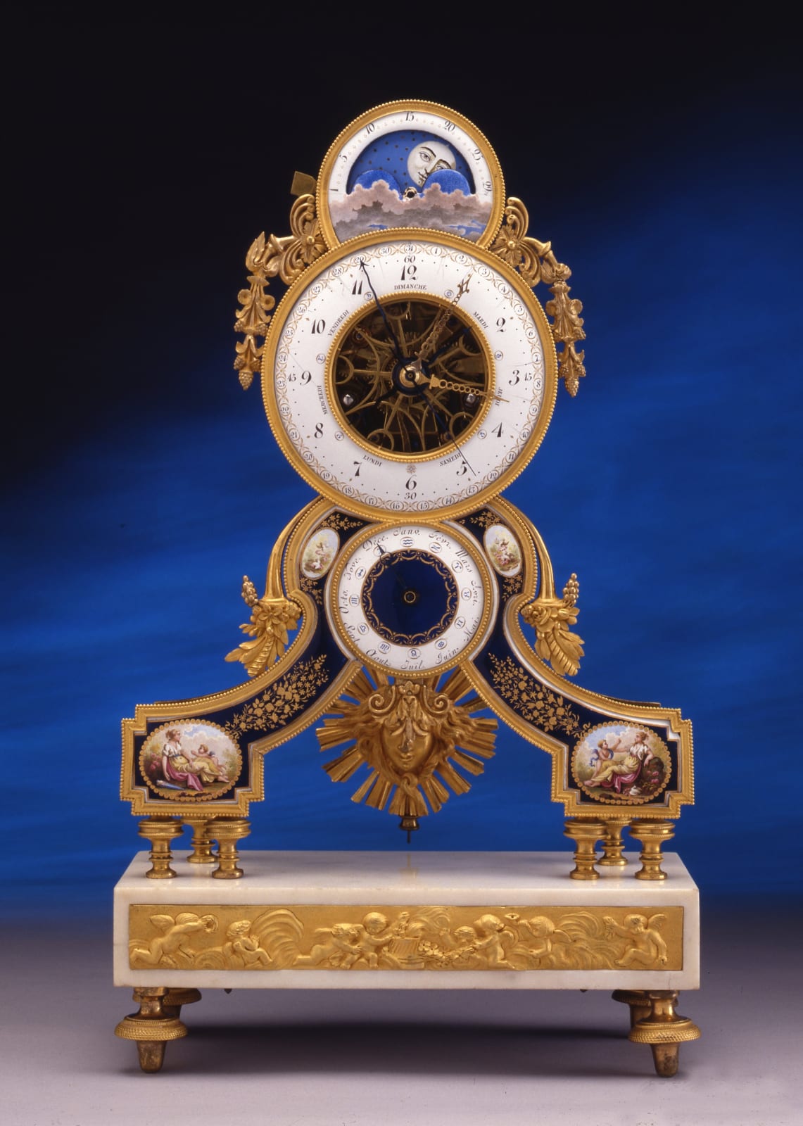 Joseph Coteau (attributed to), A Louis XVI skeletonised pendulum clock, the enamel work attributed to Joseph Coteau, Paris, date circa 1785