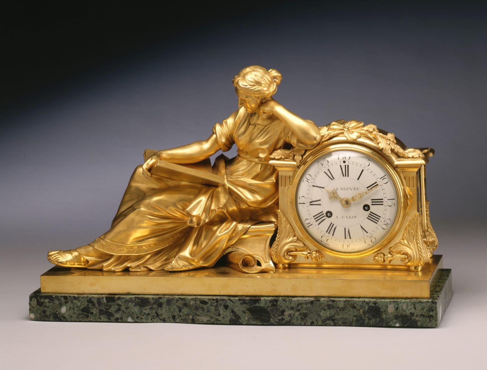 Nicolas-Antoine Le Nepvue , A Louis XVI figural clock entitled “Allegory of Study” or “The Geoffrin Clock”, by Nicolas-Antoine Le Nepvue , Paris, date circa 1775