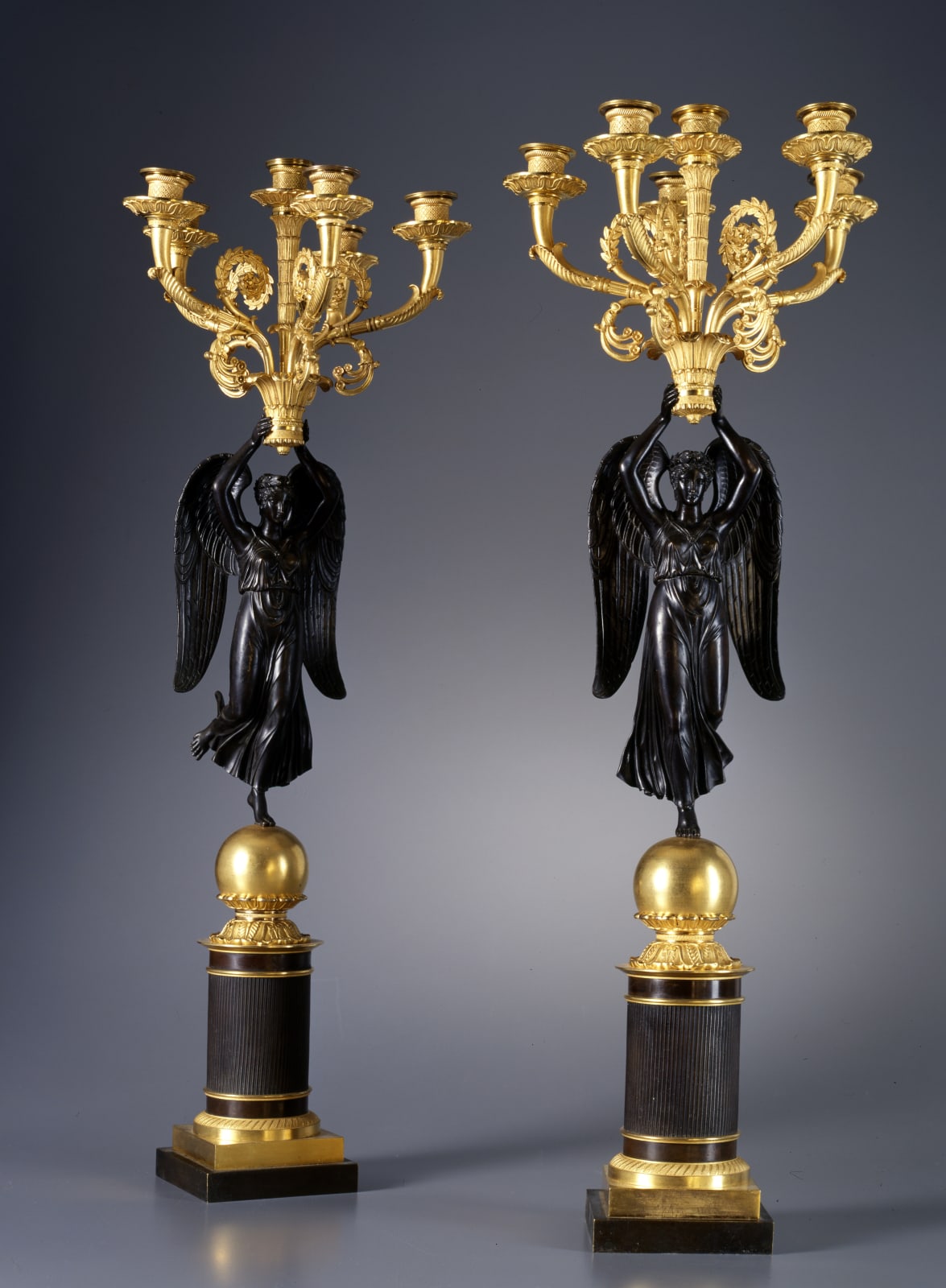 Claude Galle (attributed to), A pair of Empire six-light figural candelabra, attributed to Claude Galle, Paris, date circa 1820