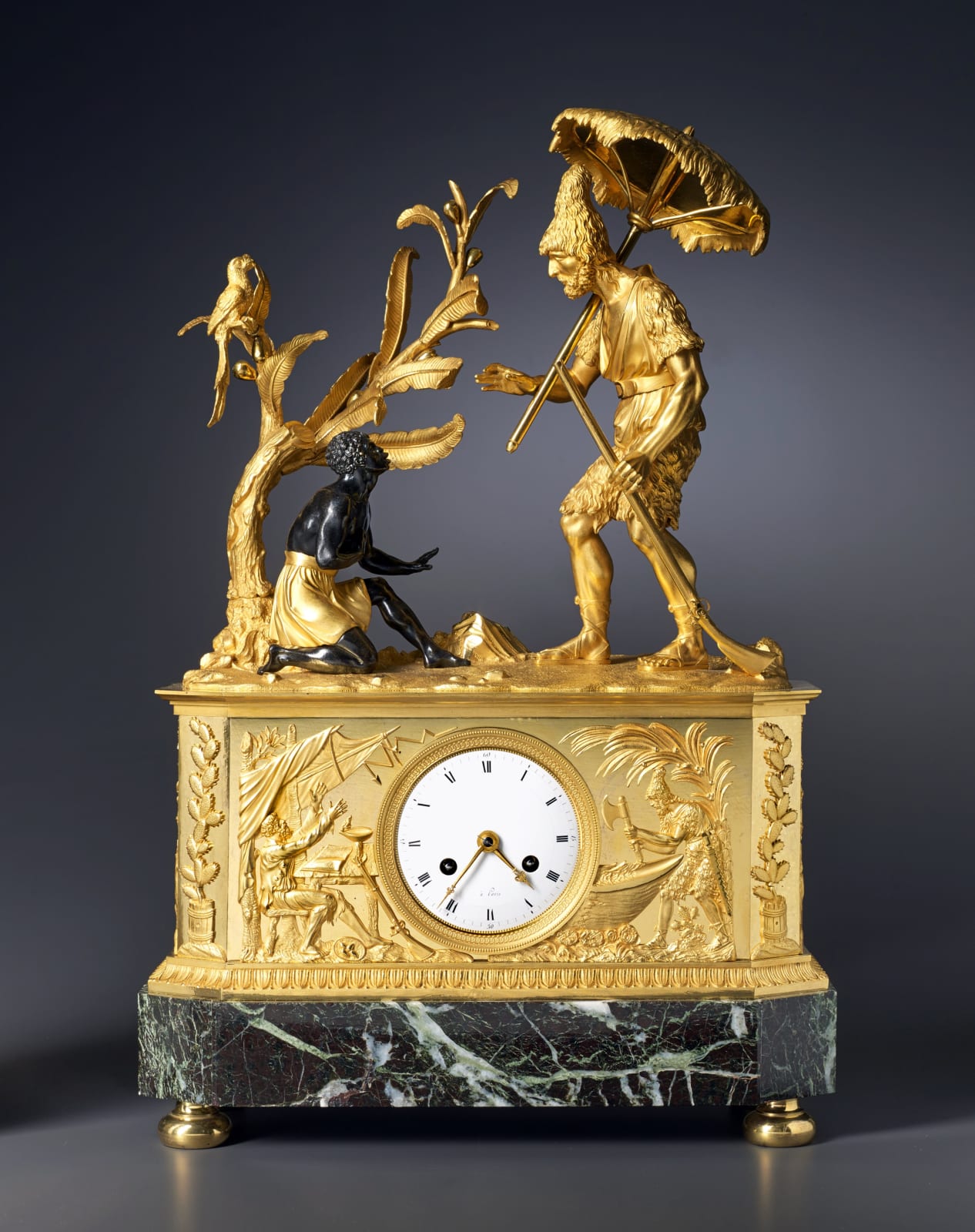 Claude Galle (attributed to), An Empire clock depicting Robinson Crusoe and Friday, attributed to Claude Galle, Paris, date circa 1805