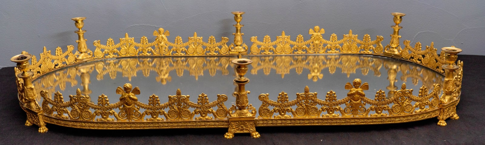 Attributed to Thomire et Cie of Paris, AN EMPIRE GILT BRONZE AND MIRRORED GLASS TWO-PIECE SIX-LIGHT SURTOUT DE TABLE, Paris, date circa 1820