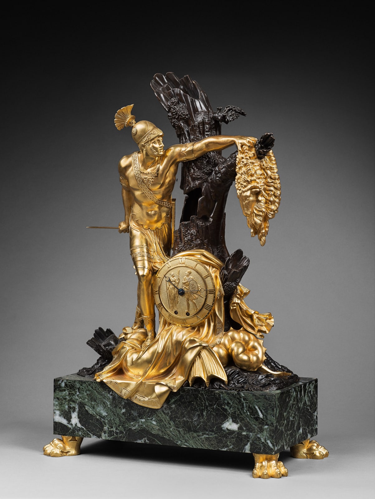 Pierre-François Feuchère (attributed to), An Empire mantel clock with case representing Jason and the Golden Fleece attributed to Pierre-François Feuchère, Paris, date circa 1810