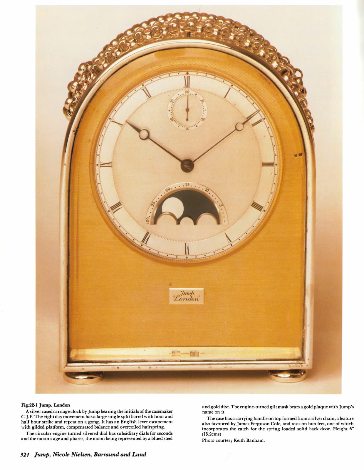 Joseph and Henry Jump, A late 19th century humpback travelling clock with moonphase by Jump, circa 1892